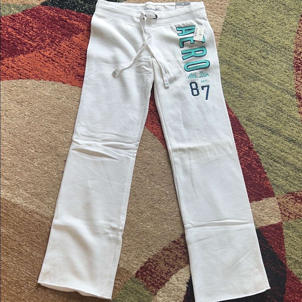 Aeropostale White Joggers with Teal Accents